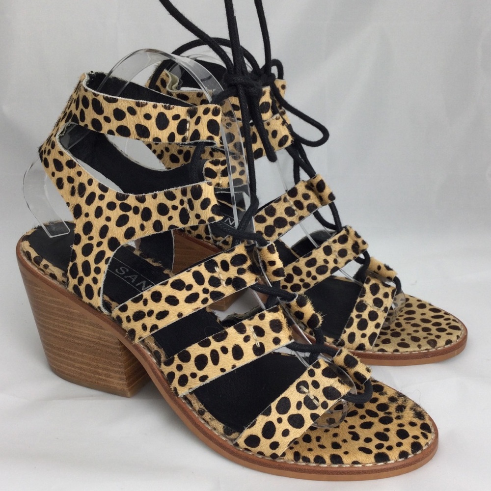 Sol Sana Rudey Cheetah Lace Up Sandals Tan/Black - Picture 3 of 7